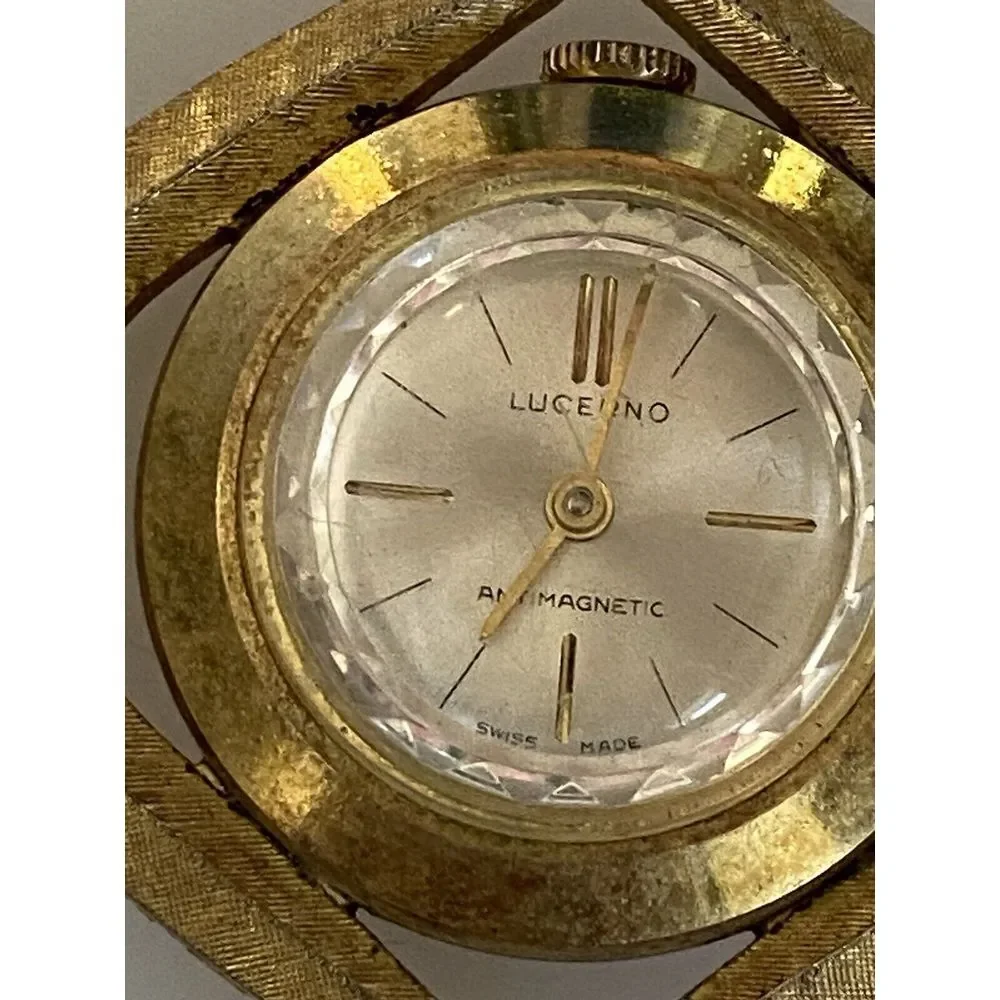 Vintage Mechanical Gold‎ Tone Lucerne Ladies Pendant Watch Faceted Swiss Made